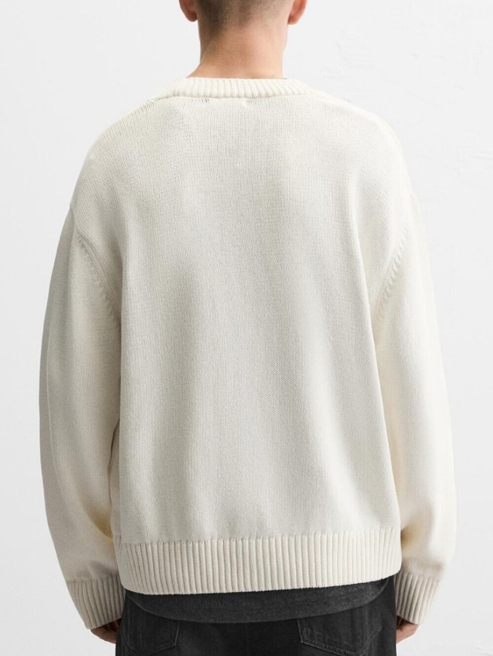 Zara Men's Cotton Cream V-Neck Button Long Sleeve Cardigan Sweater Size M - Picture 2 of 10